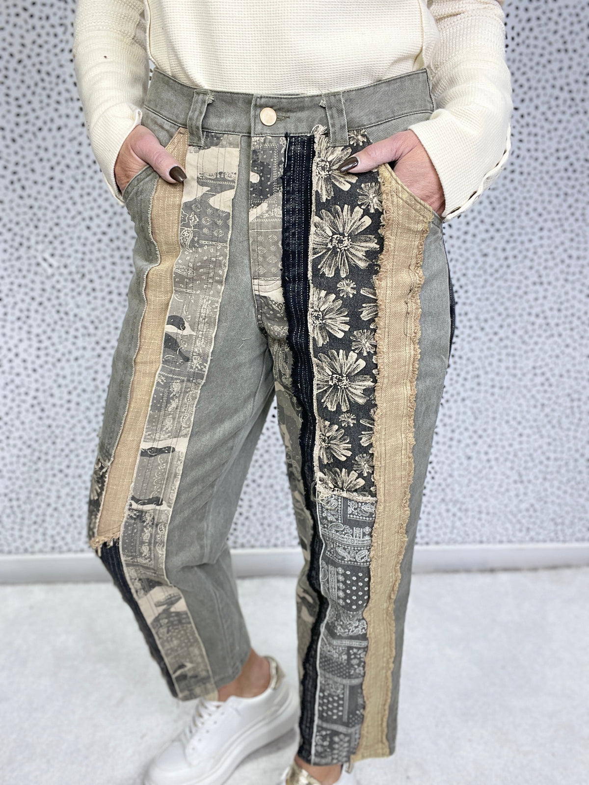 Oli & Hali It's Your Thing Washed Patchwork Twill Bottoms In 2 Colors *Final Sale*
