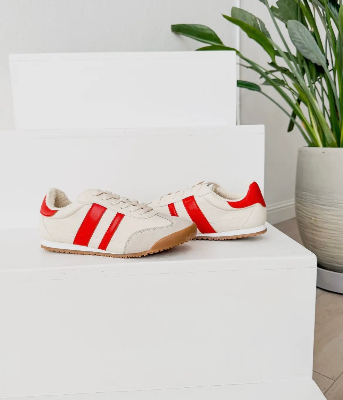Retro Rally Sneakers in Beige & Red *Final Sale*