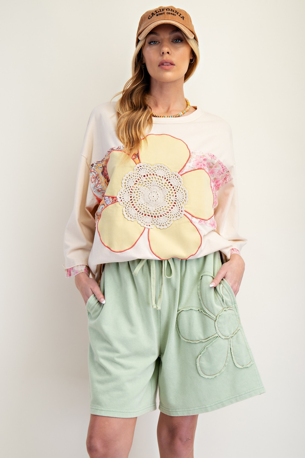 Patchwork Petal Half Sleeve Knit Top In 3 Colors