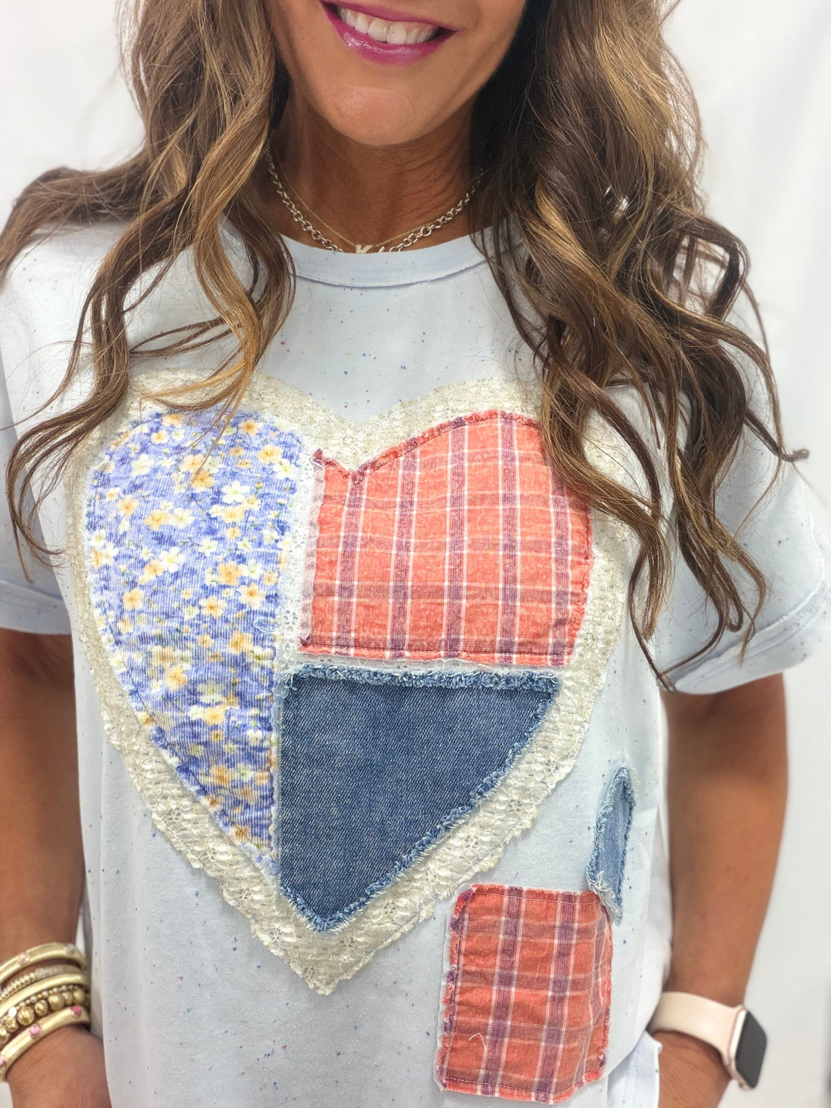 Shelter My Love Quilted Heart Vintage Top In Sky Blue