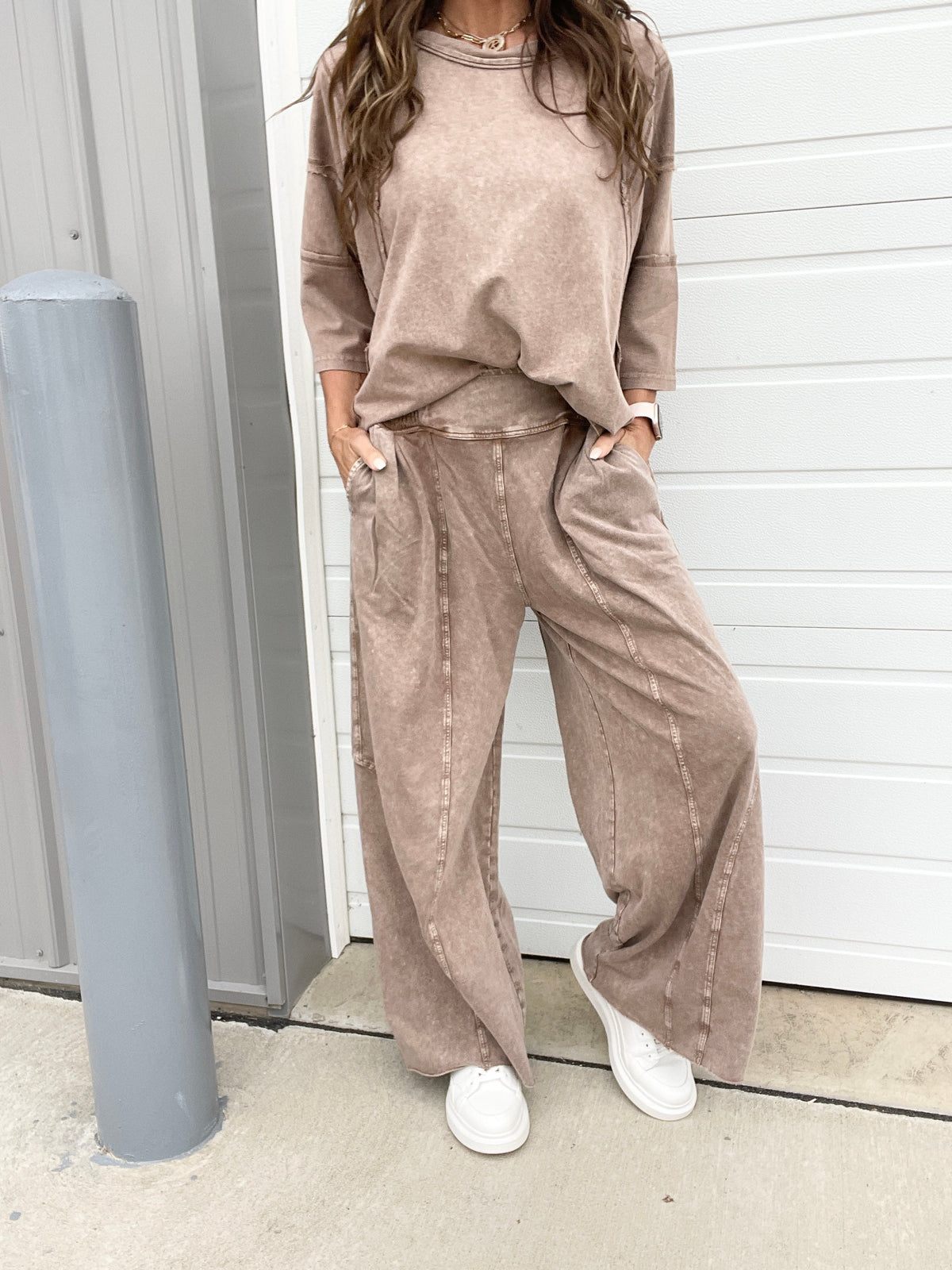 To The Top Mineral Washed Full Length Pants In 3 Colors: Black, Mocha, Green