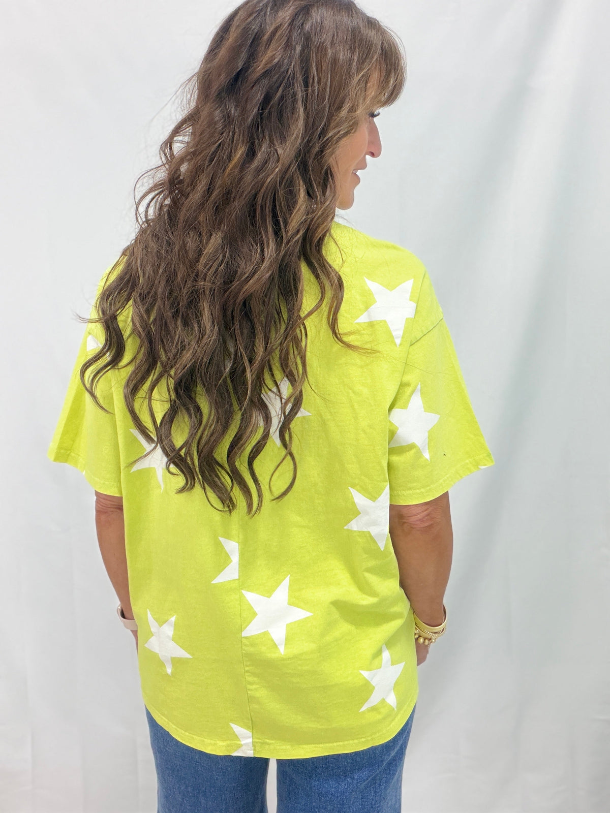 Bright Side Star Print Top In Lime