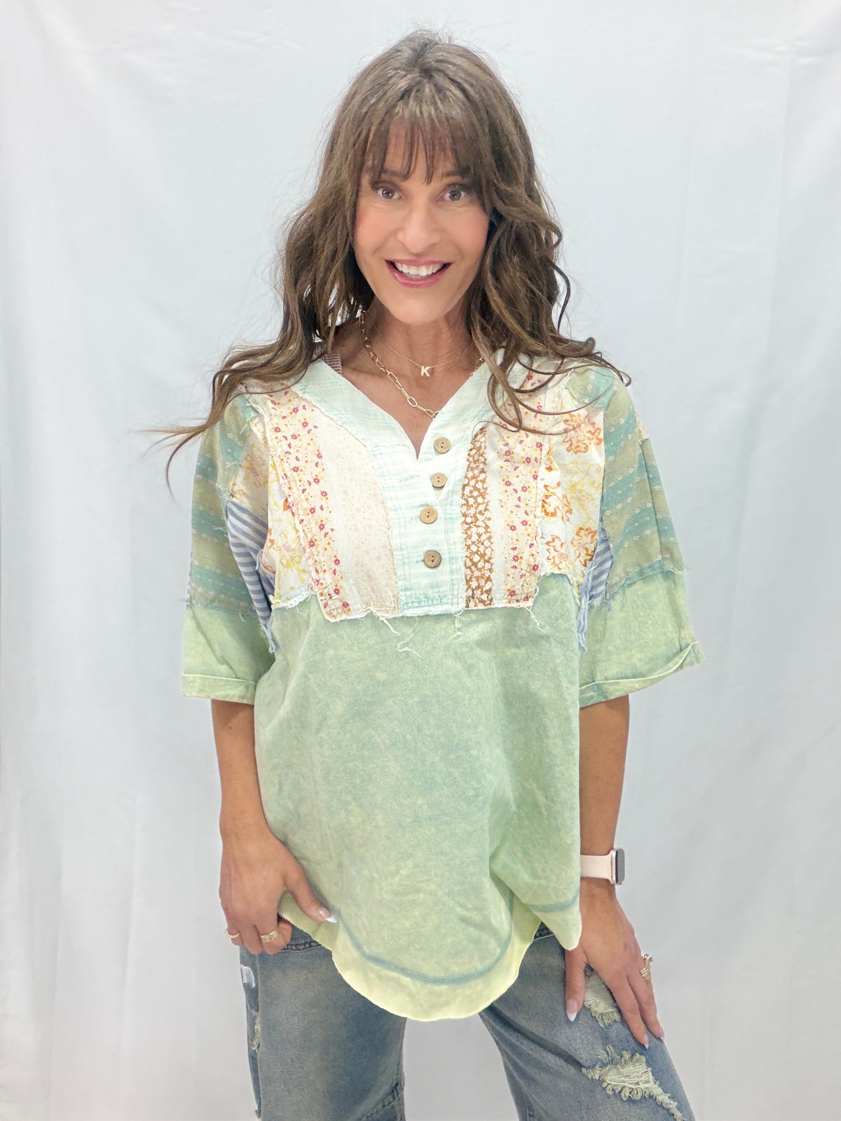 Oli & Hali Surprise For You Washed Half Placket Henley Neck Top *Final Sale*