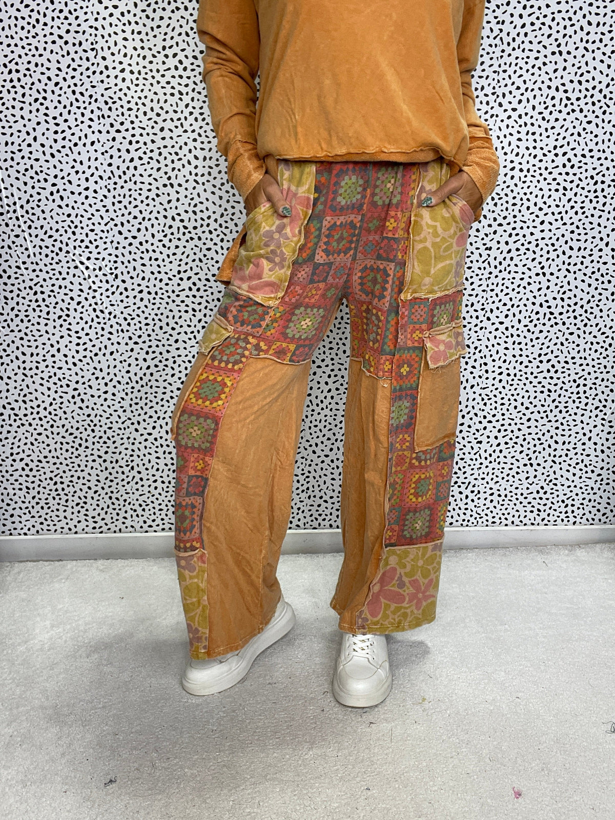 Boho Days Patchwork Wide Leg Cargo Pants