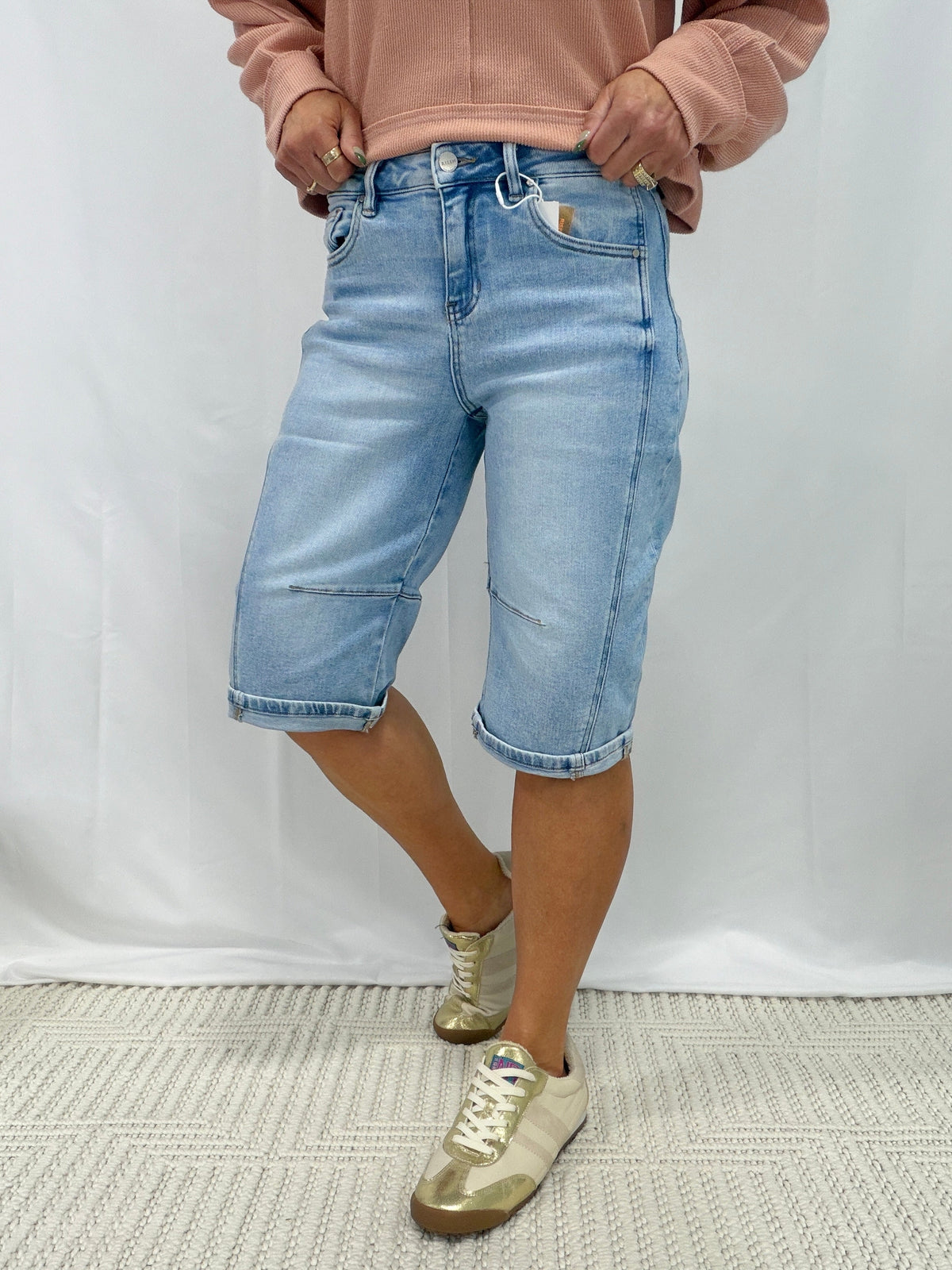 Risen Melissa Slouchy Barrel Shorts In Light