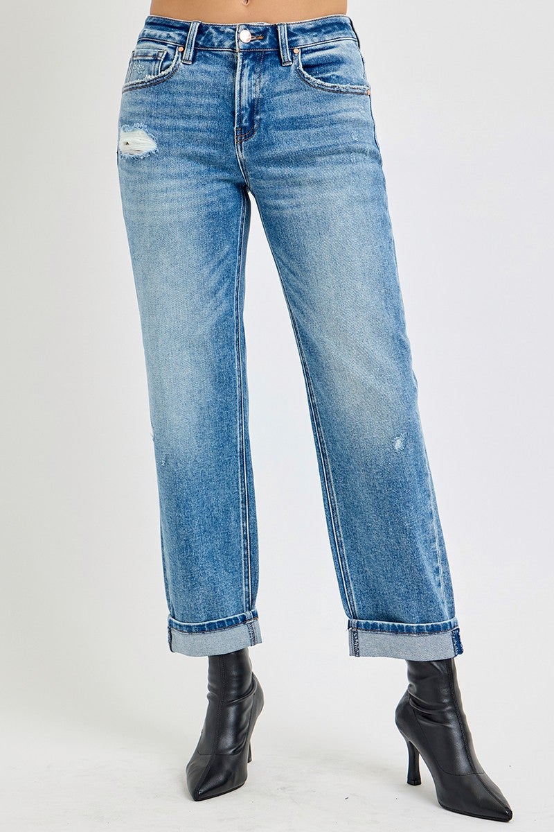 Risen Kaleigh High Rise Ankle Boyfriend Distressed Jeans 013 In Medium