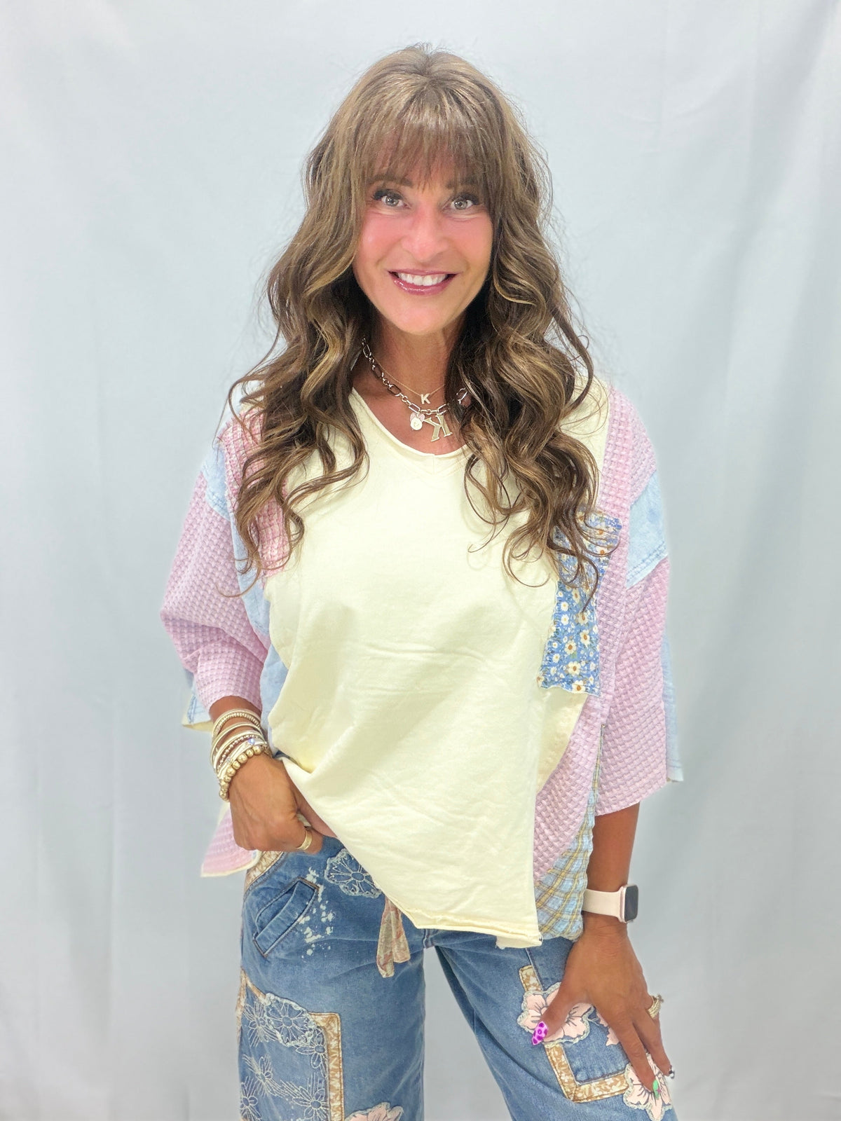 What She Stands For Patchwork Relaxed Top In Cream
