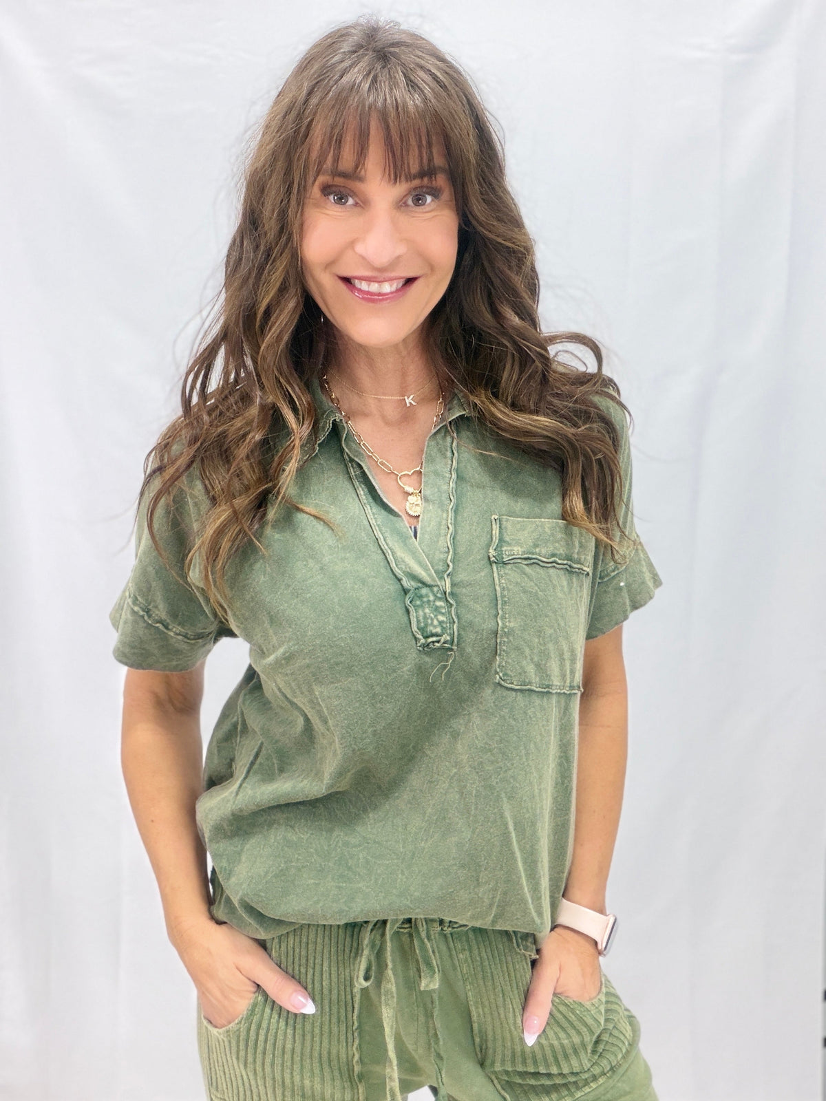 Stonewash Relaxed Collared Pocket Top in 4 Colors