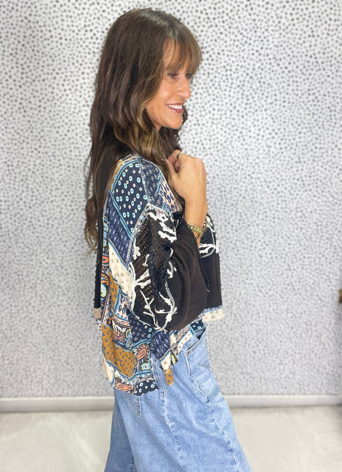 Pol Round Neck Balloon Sleeve Top