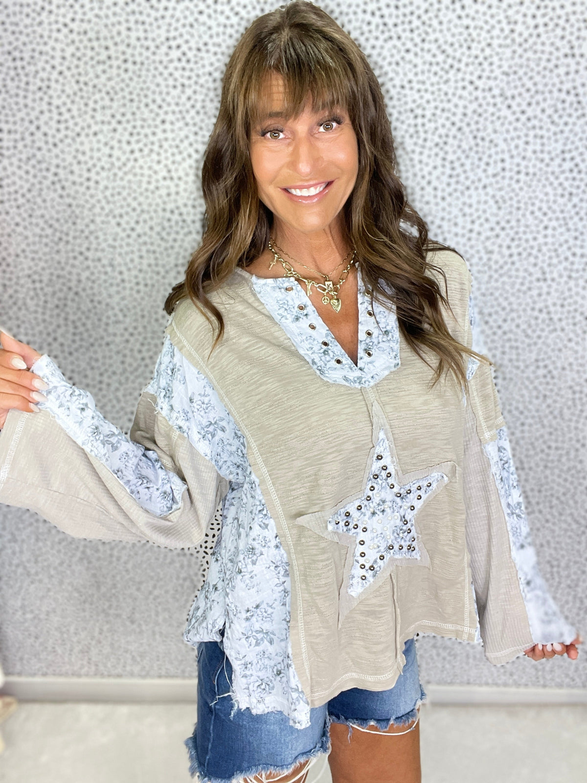 POL Twilight Blossom V-Neck Long Sleeve Top In 2 Colors *Final Sale*