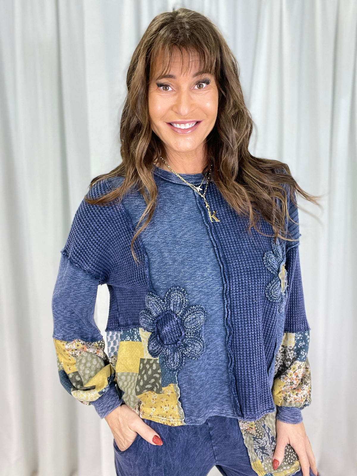 Indigo Bloom Patchwork Top In 4 Colors