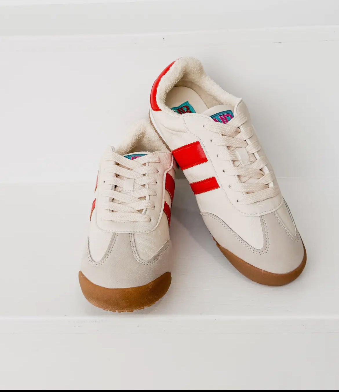 Retro Rally Sneakers in Beige & Red *Final Sale*