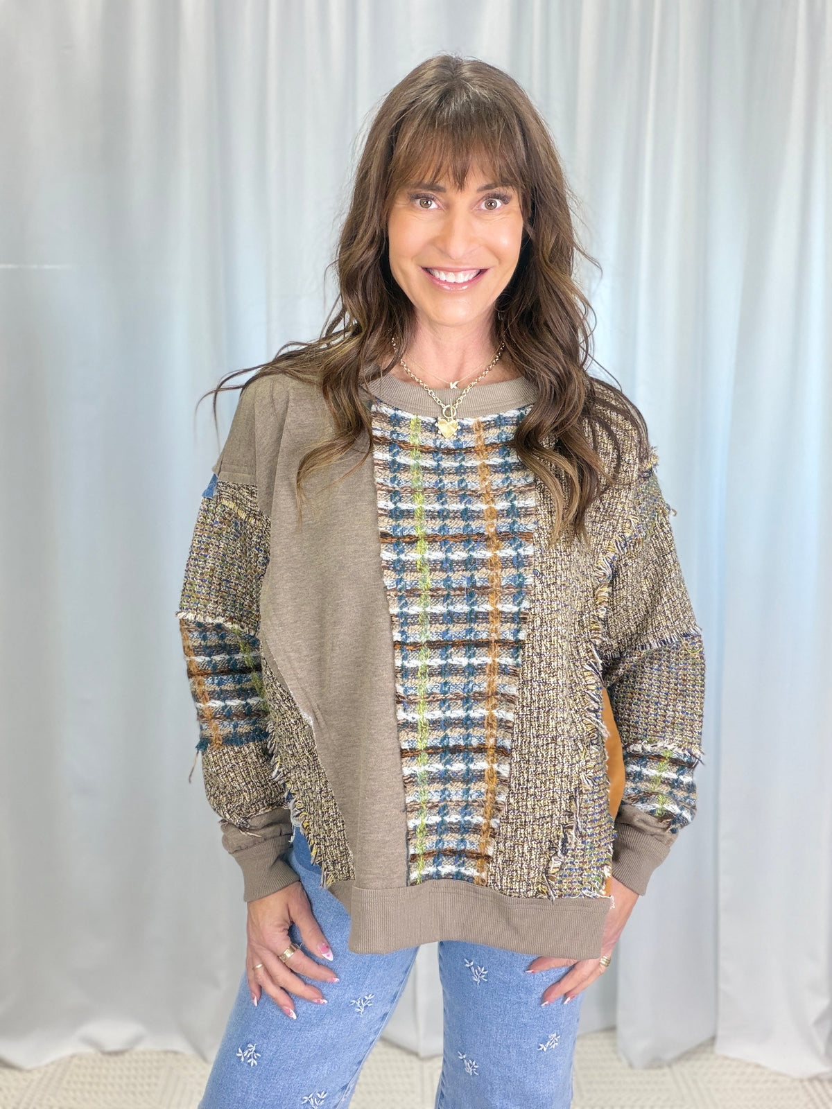 Oli & Hali Patchwork Muse Pullover In Mocha *Final Sale*