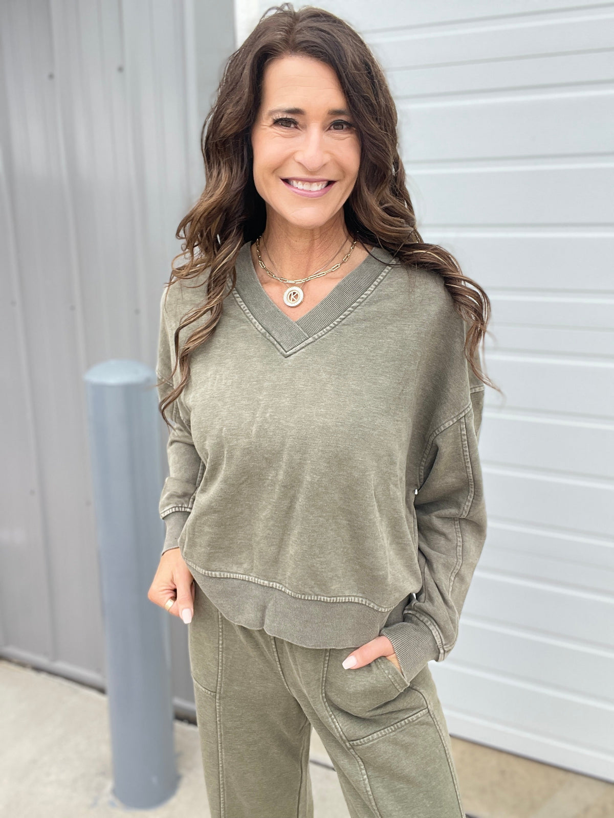 A Million Reasons Why V Neck Comfy Knit Long Sleeve Top In 6 Colors: Olive, Black, Mocha, Blue, Rose, Wine *Final Sale*