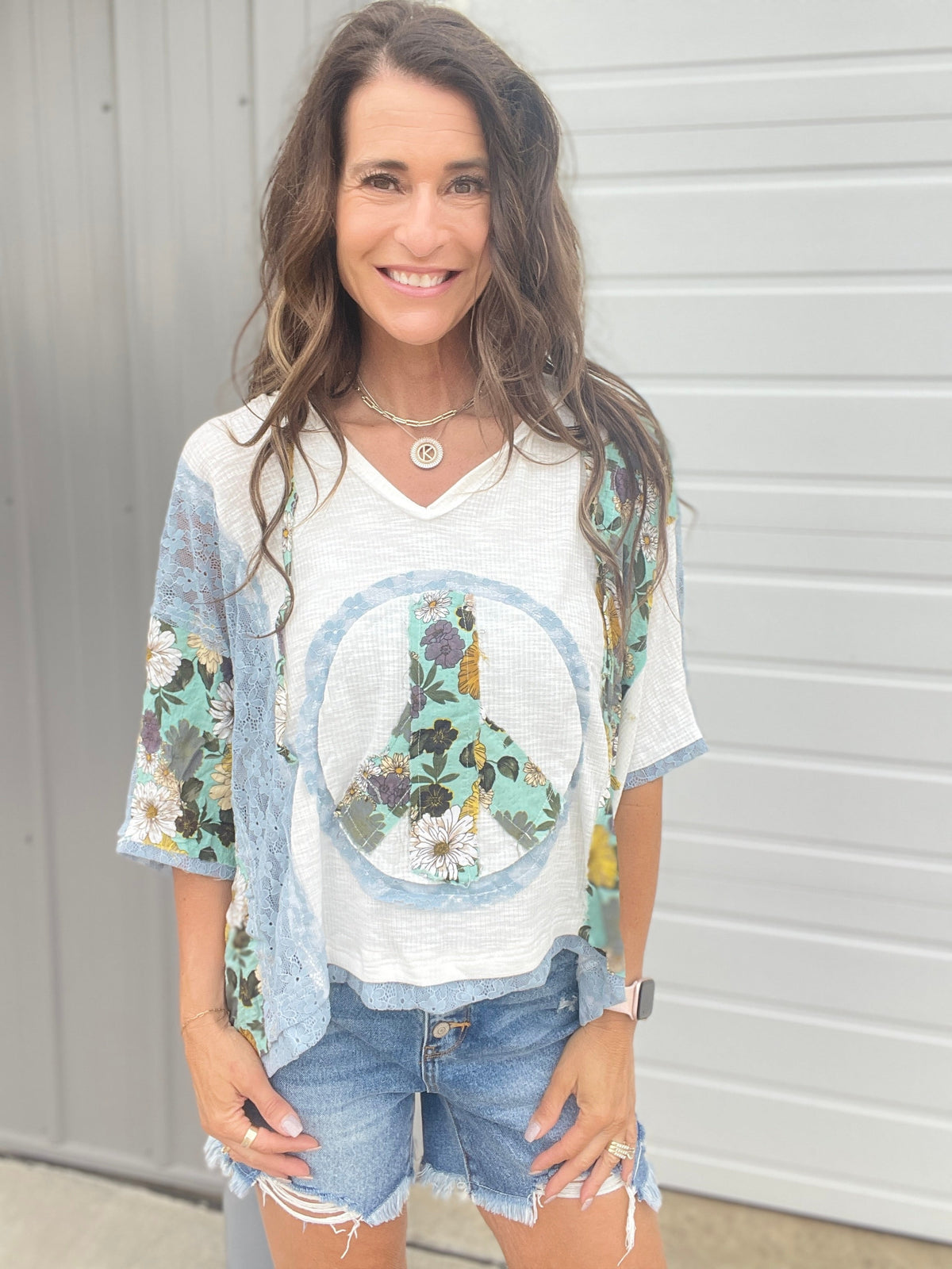 Pol Peace Be With You Short Sleeve Hoodie Top In 6 Colors: Ivory, Charcoal, Pink, Sage, Peach, Aqua *Final Sale*