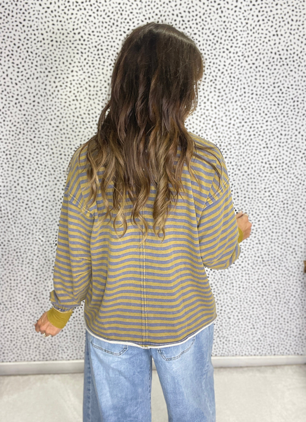 Sunset Stroll Stripe Pullover In Olive