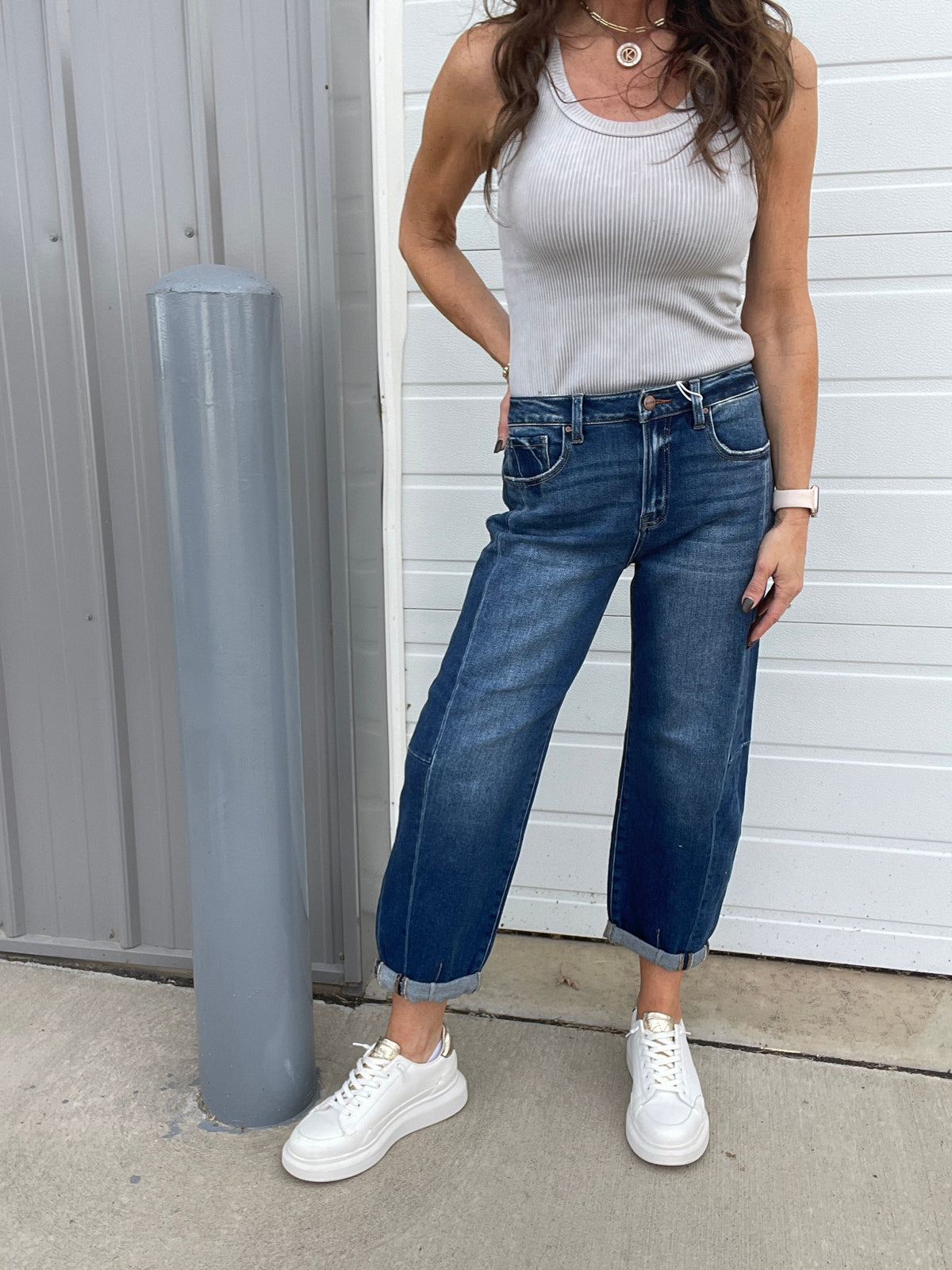 Risen Katelyn Slimming Seamed Barrel Jeans 933 In Dark & Medium