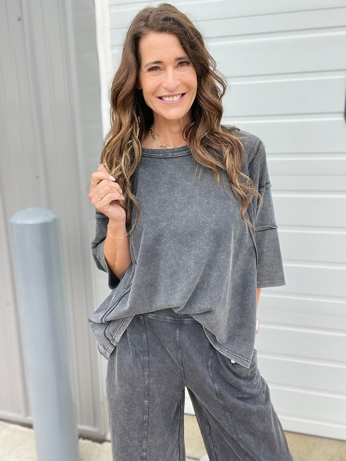 There For Me Mineral Washed Top In 3 Colors: Black, Mocha, Green *Final Sale*