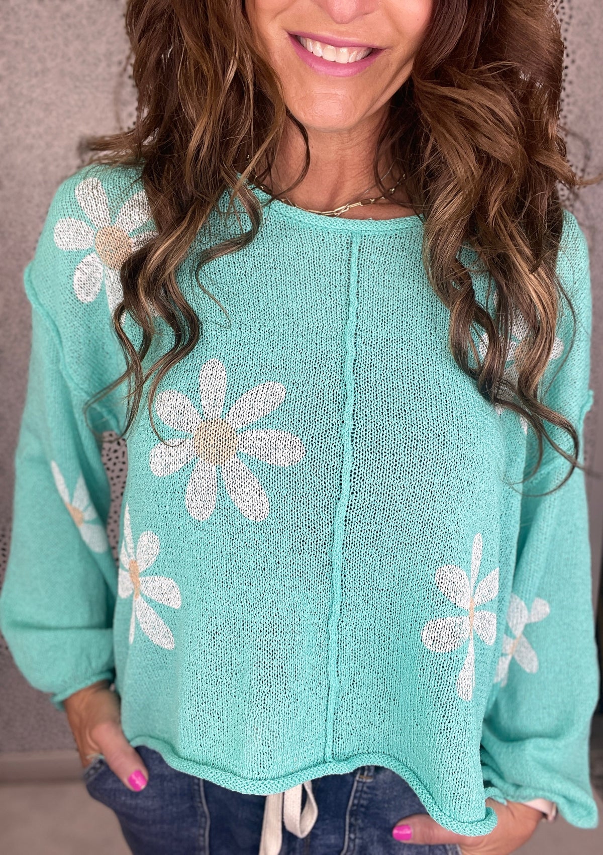 Pol Summer Flower Round Neck Lightweight Sweater In 4 Colors *Final Sale*