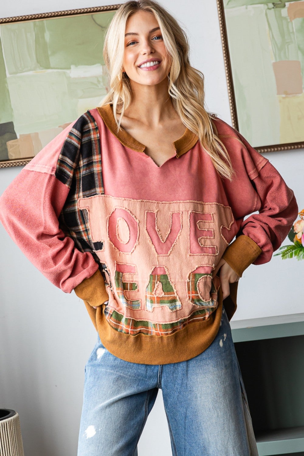 Oli & Hali Heart And Harmony Long Sleeve Terry Knit Pullover Top In 2 Colors *Final Sale*