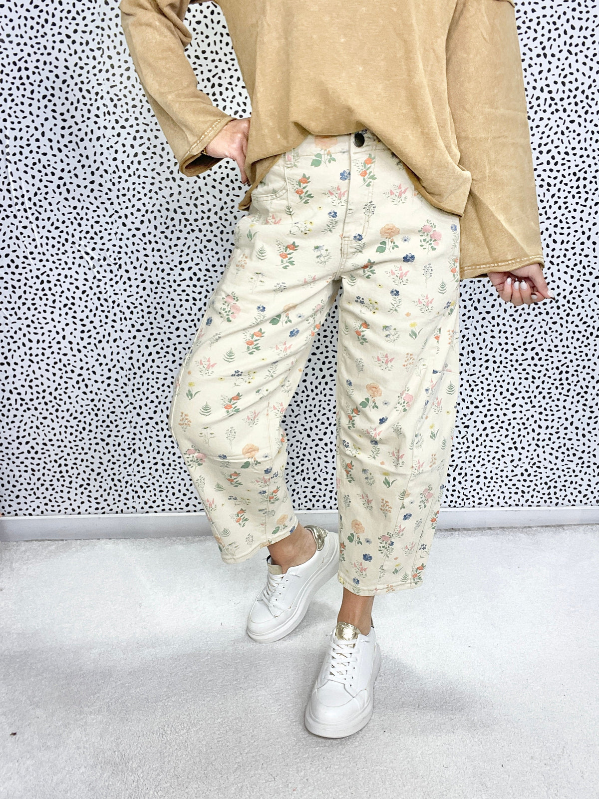 Garden Dream Floral Print Barrel Pants In 2 Colors