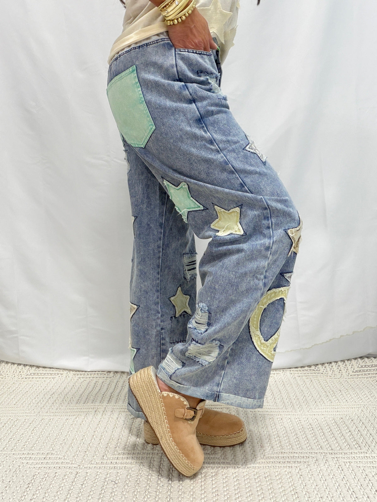 Patchwork Play Wide Leg Jeans In Denim