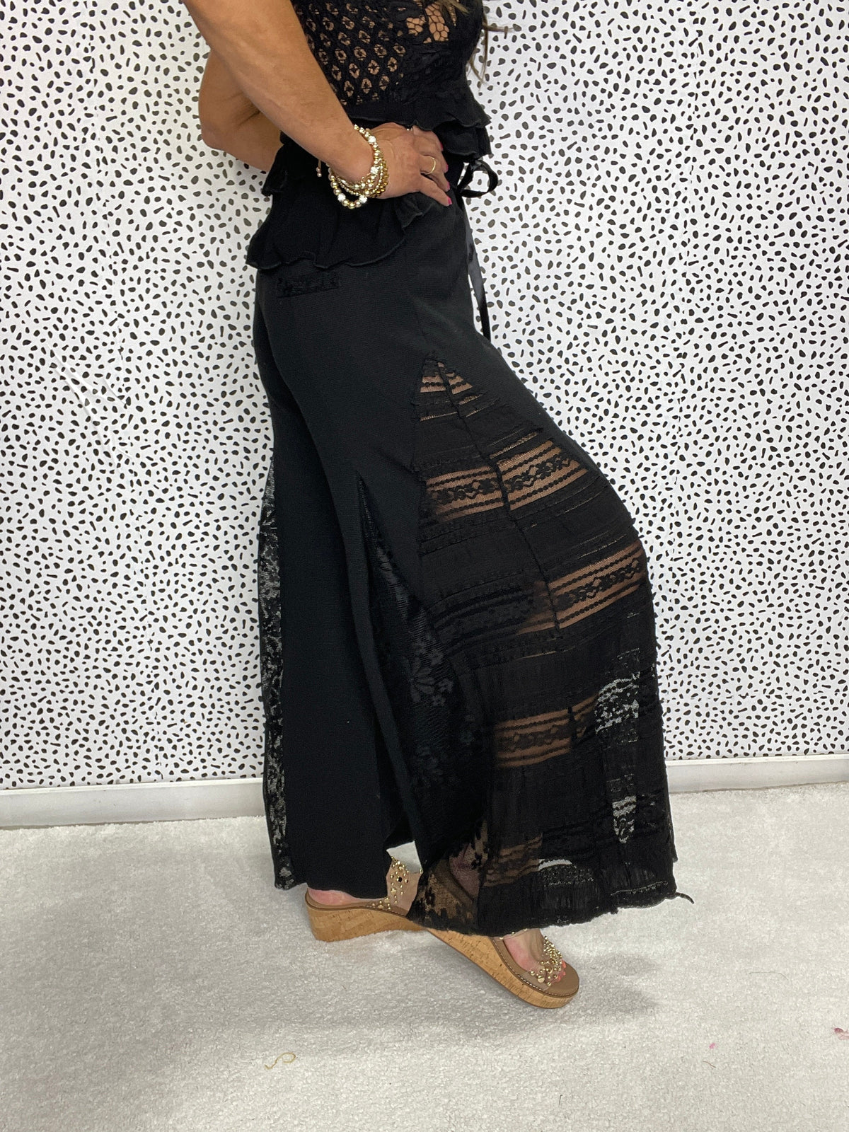 POL Sweet Charm Wide Leg Thermal And Lace Mix Pants In 2 Colors *Final Sale*