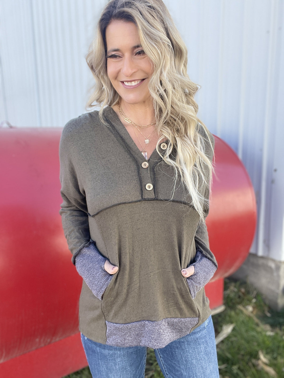 Olive Tones Thumb Hole Top *Final Sale*