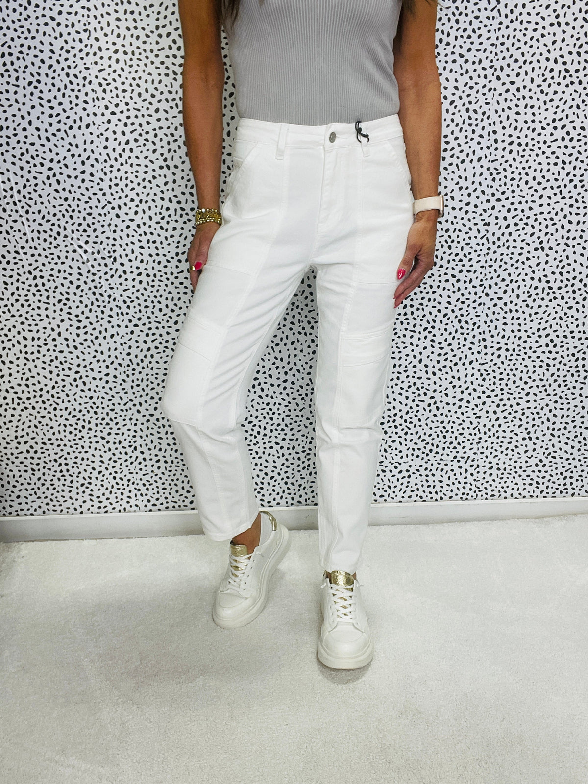 Mica Gianna Super High Cargo Pants 101 In White *Final Sale*
