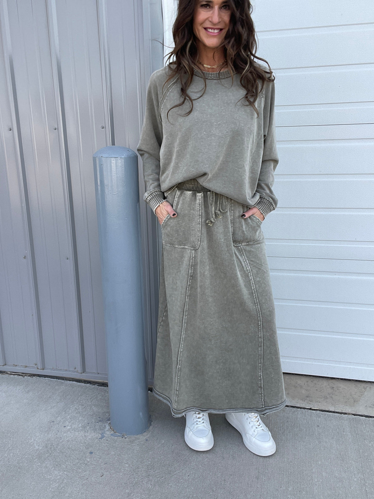 Coming Through Mineral Washed Skirt In 3 Colors: Camel, Mocha, Olive *Final Sale*
