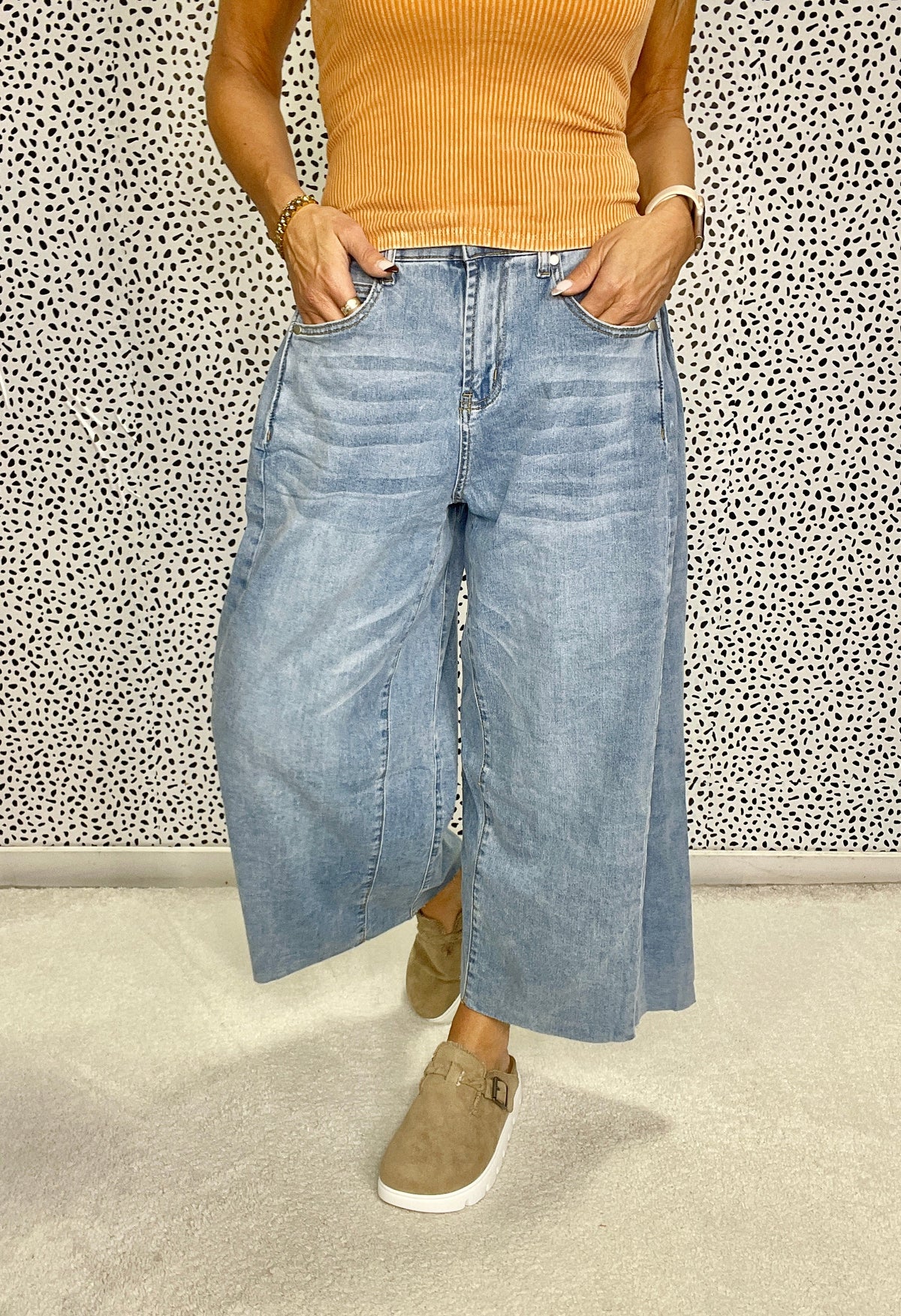 Rounding Out The Day Wide Leg Pants In Denim Blue