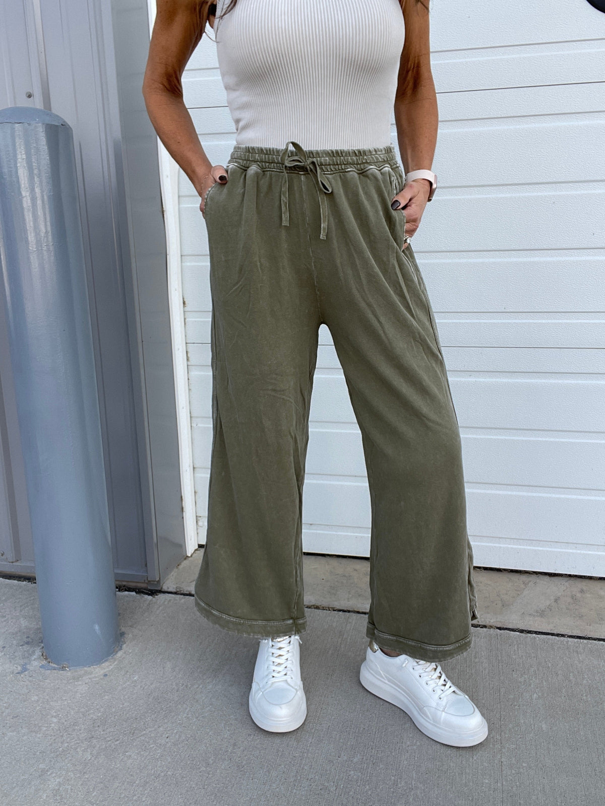 Another Level Terry Knit Pants In 7 Colors: Ash, Denim, Olive, Mustard, Mocha, Wine, Green *Final Sale*