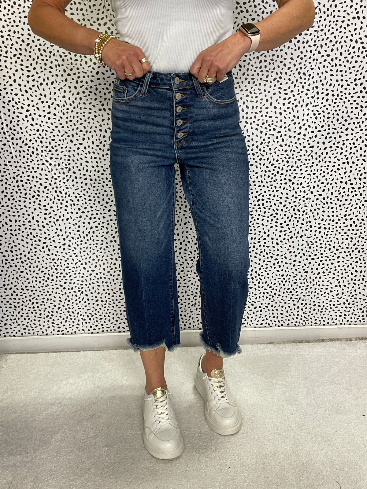 Judy Blue Hannah High Rise Button Fly Destroy Hem Crop Wide Jeans 887 In Medium
