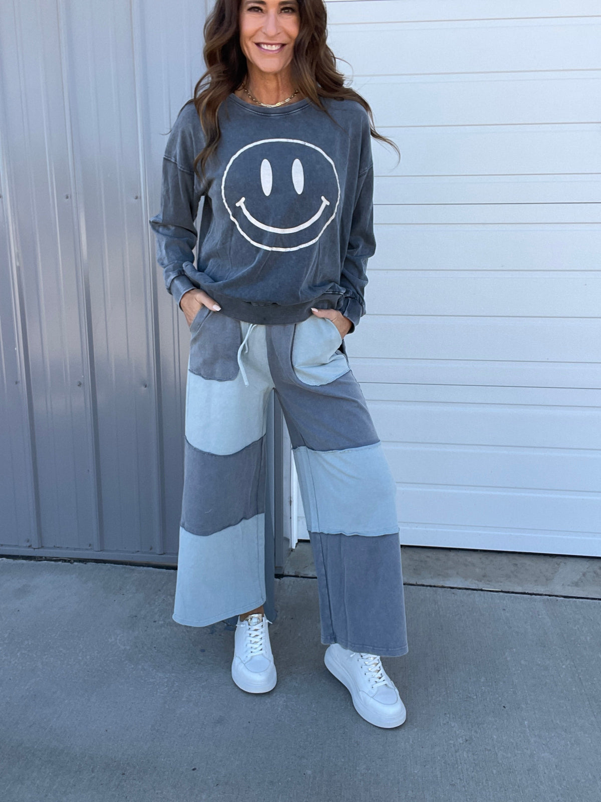 A New Way Colored Block Pants In 2 Colors: Grey, Blue *Final Sale*