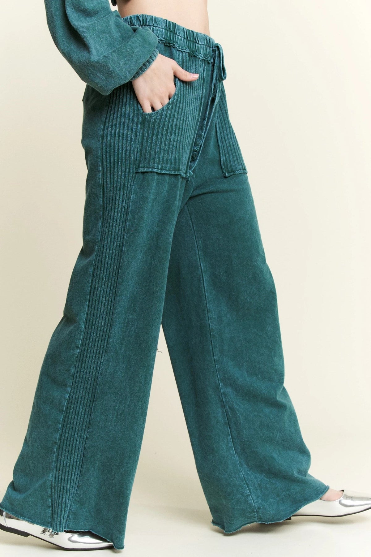 Lucky Lady Ribbed Accent Easy Mineral Wash Pants in 5 Colors