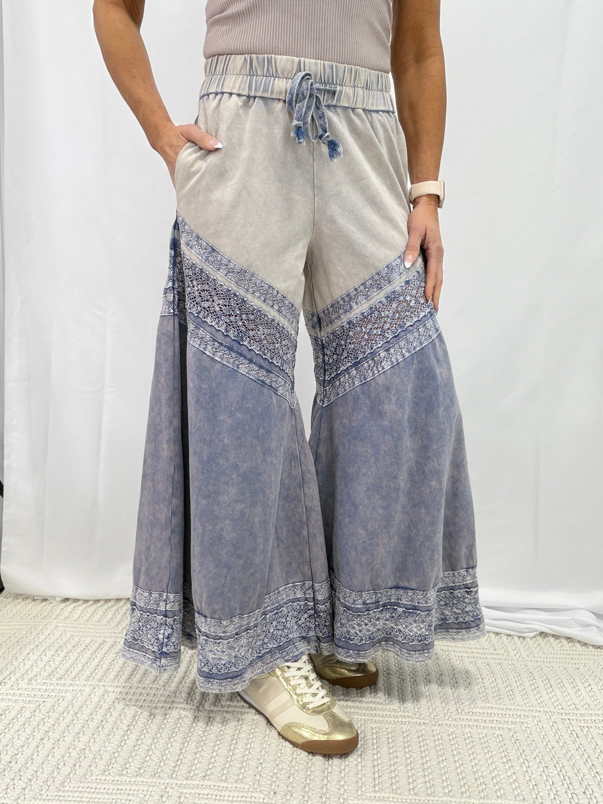 Oli & Hali My Dear Fabric Mix Wide Leg Pants In Blue