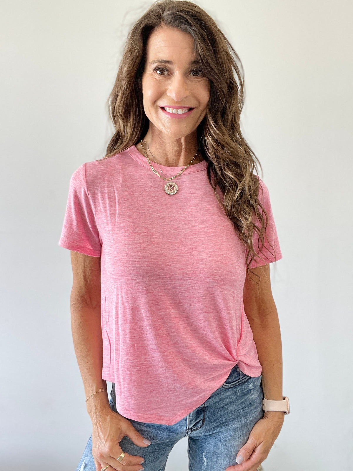 Tee Shirt With A Twist Top In 5 Colors: Blue, Coral, Mint, Pink, White