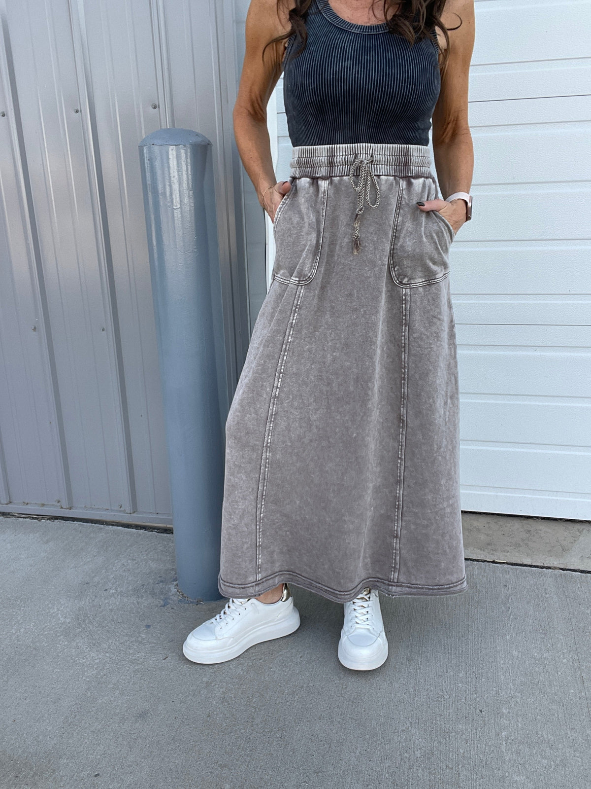 Coming Through Mineral Washed Skirt In 3 Colors: Camel, Mocha, Olive *Final Sale*