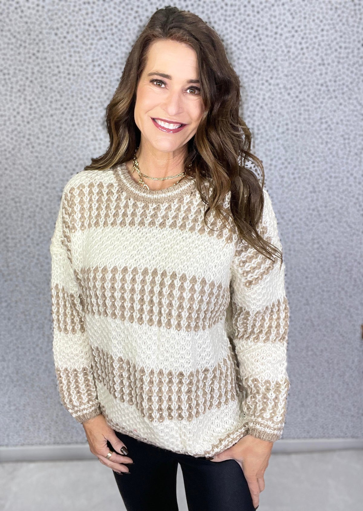 Cozy Chalet Round Neck Colorblocked Sweater