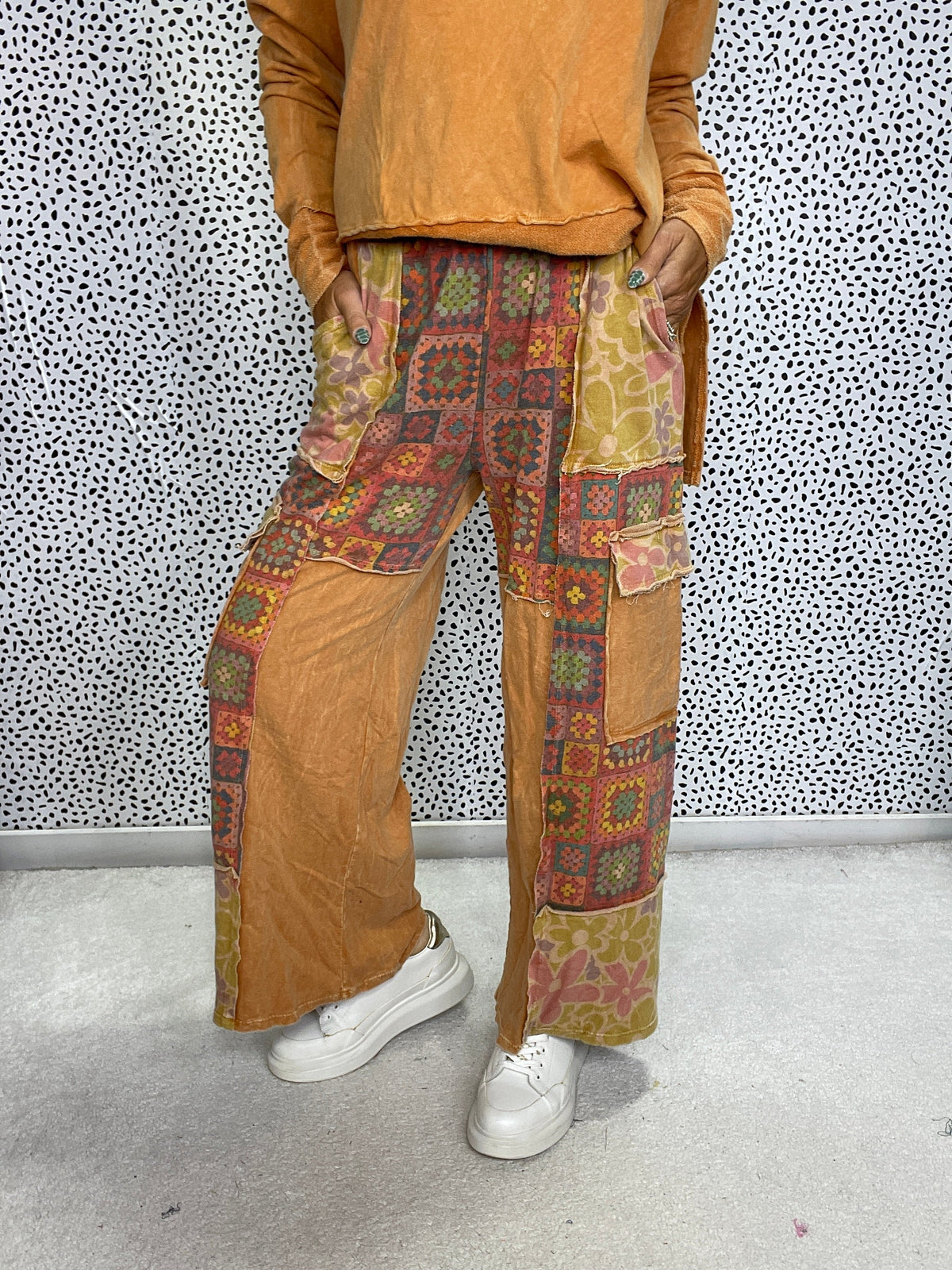 Boho Days Patchwork Wide Leg Cargo Pants