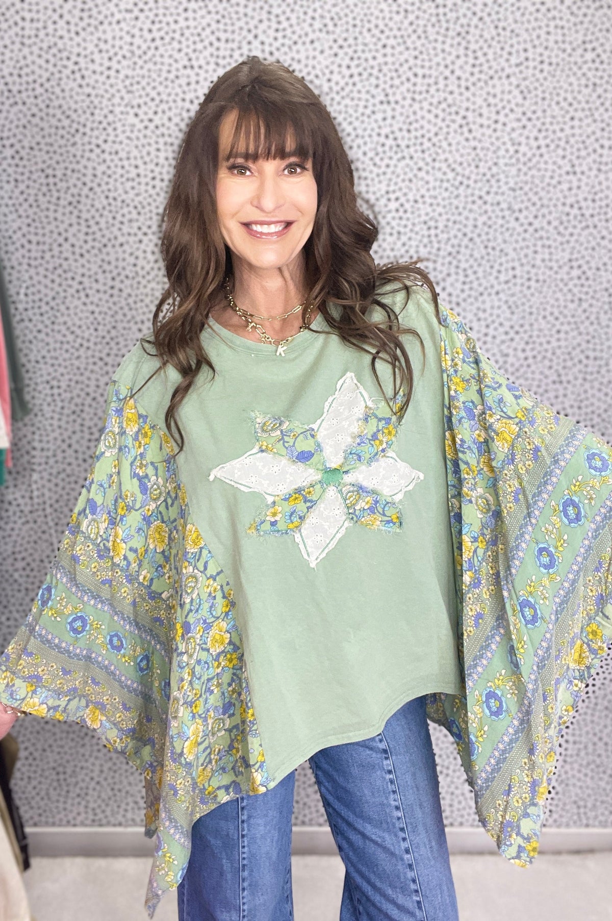 Free Fallin' Print Mix Poncho Top *Final Sale*