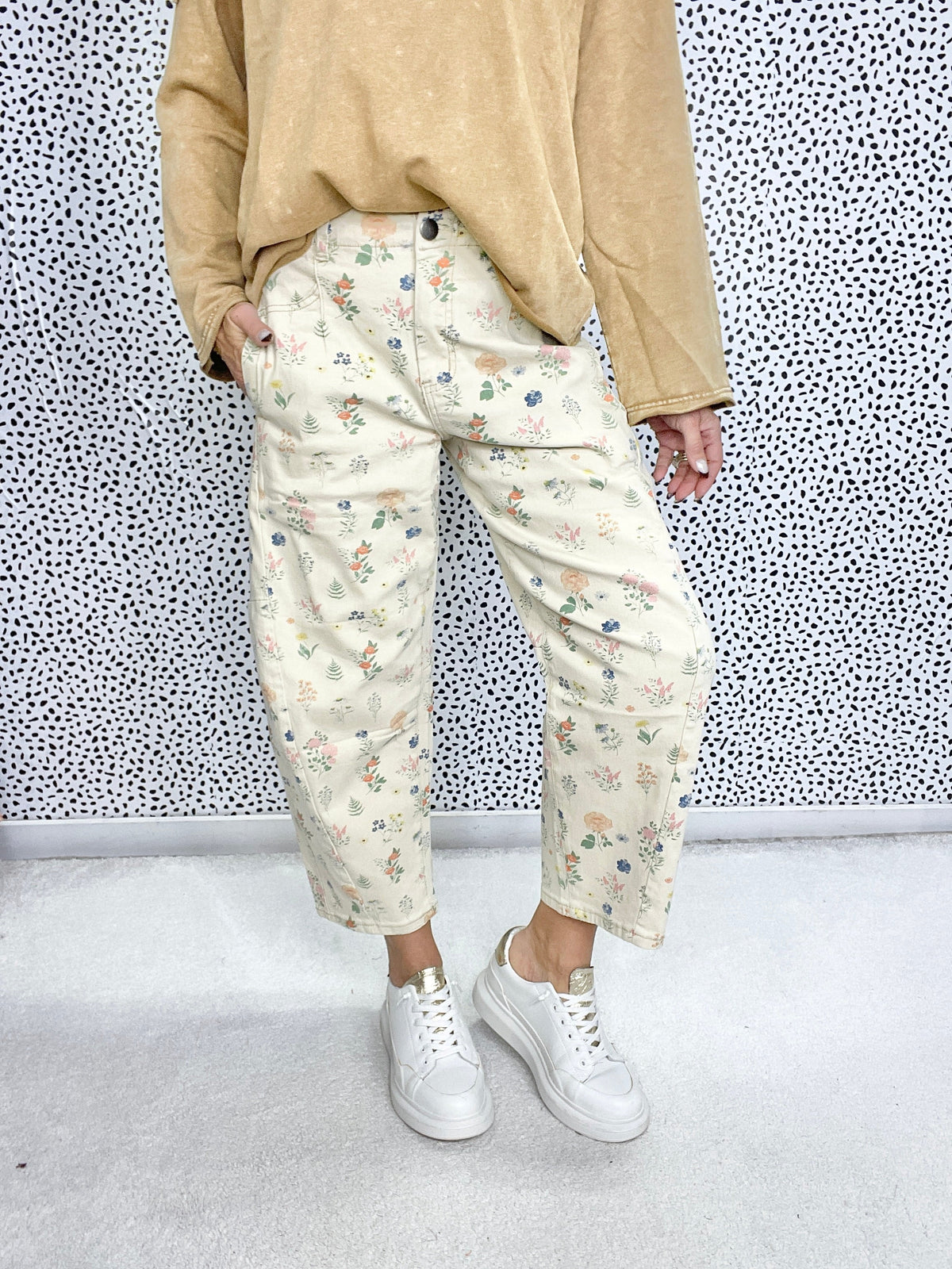 Garden Dream Floral Print Barrel Pants In 2 Colors