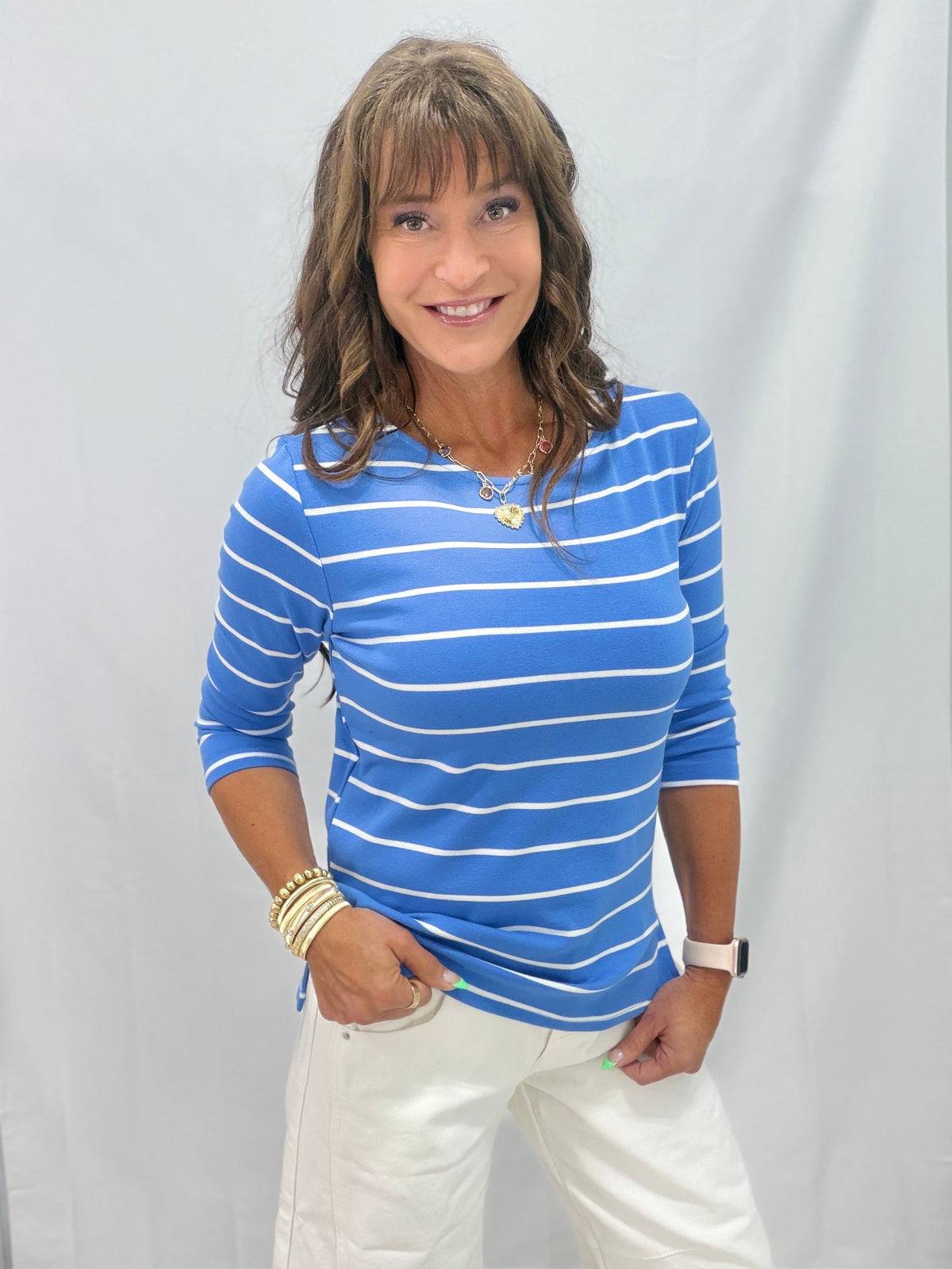 Promise The World 3/4 Sleeve Striped Top In 3 Colors