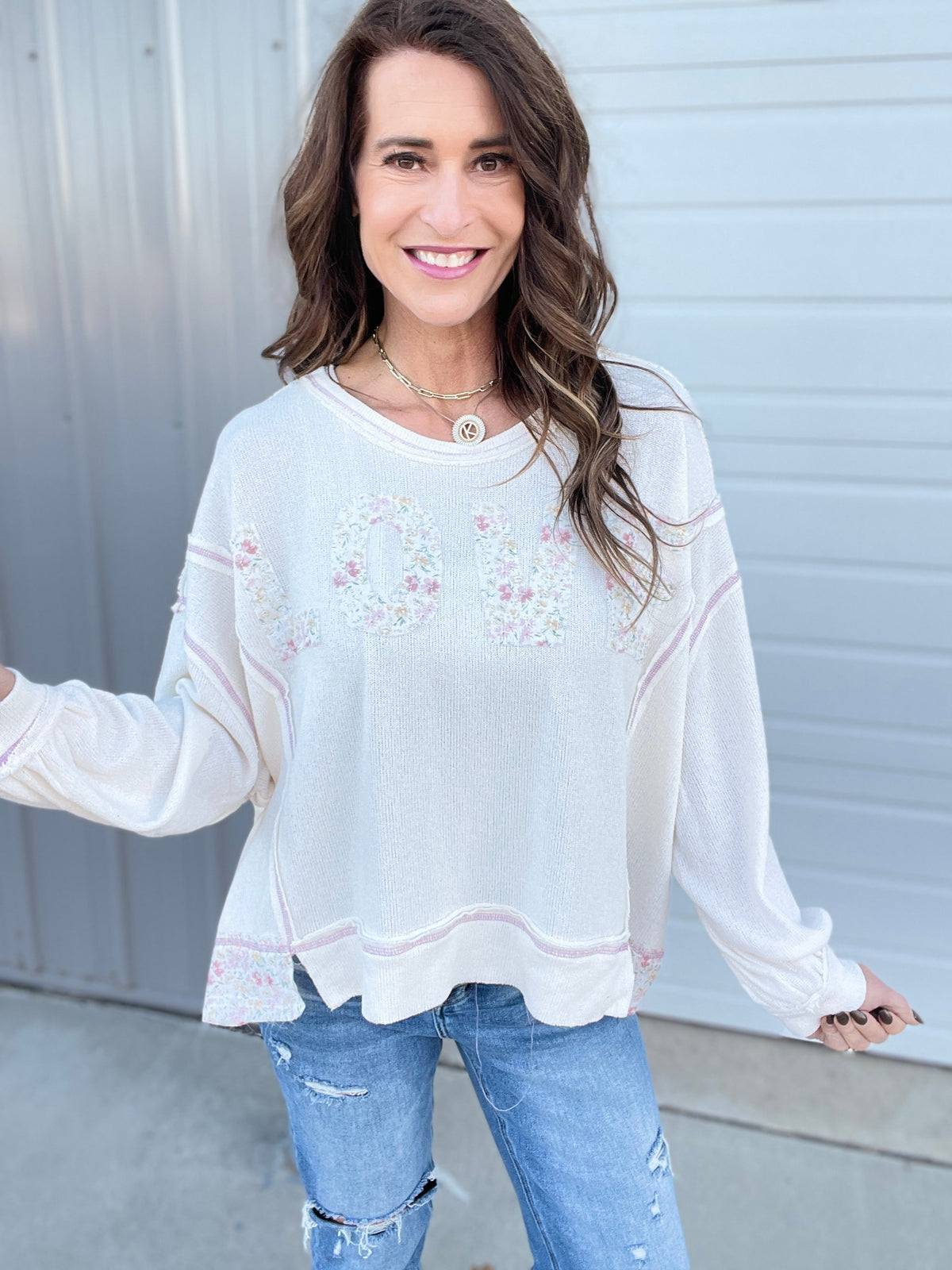 POL Love In Every Way Long Sleeve Love Patch Top In 2 Colors *Final Sale*