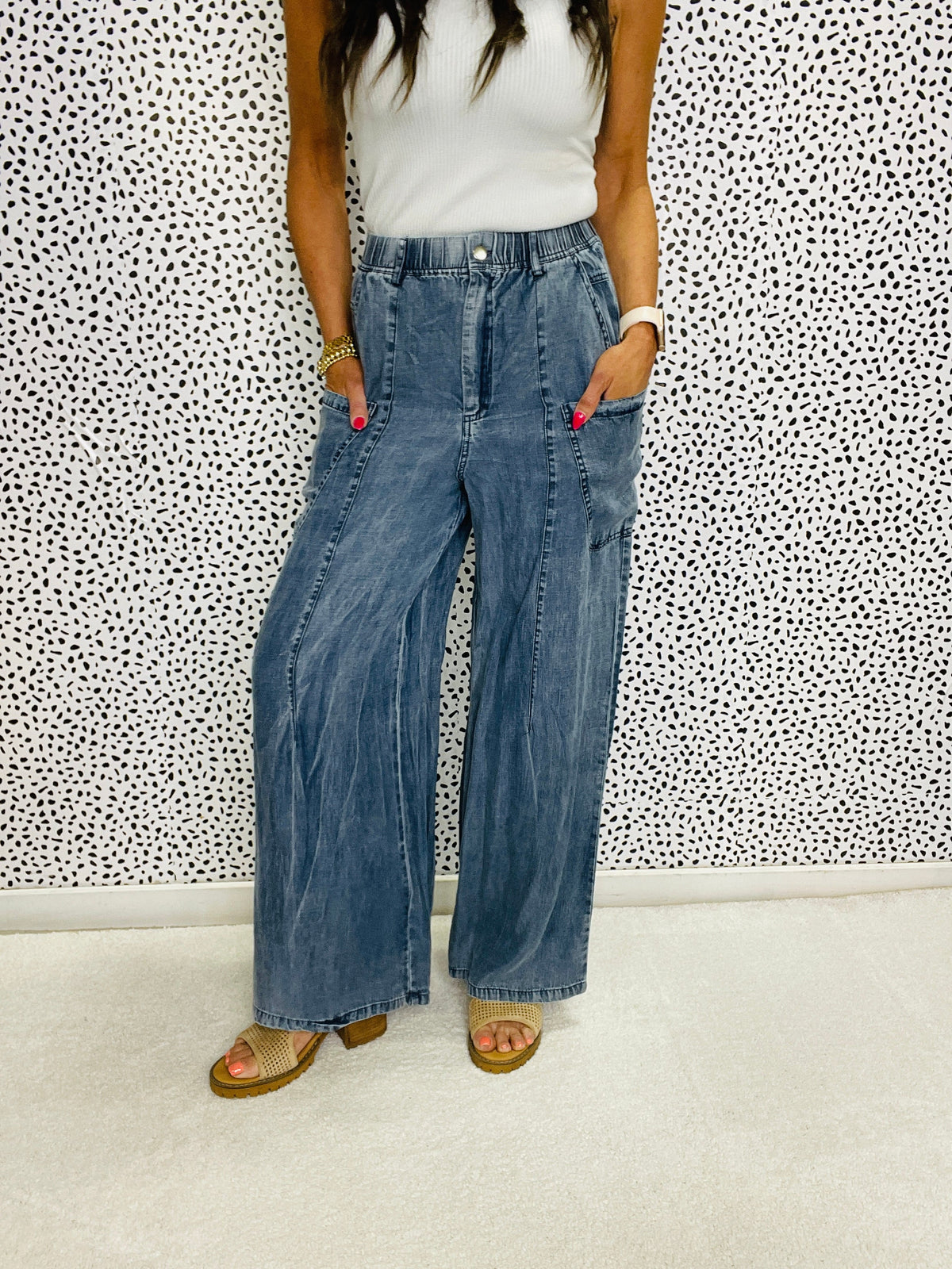 Count Out Loud Washed Chambray Wide Pants In 2 Colors