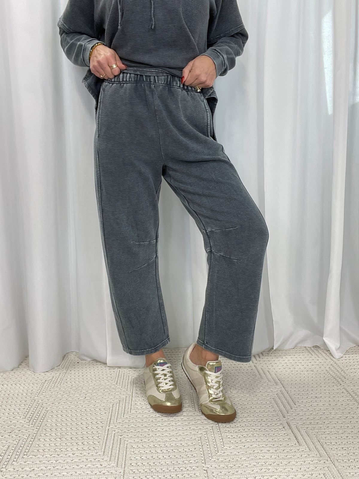 Circled Up Textured Rib Terry Pants In 2 Colors *Final Sale*