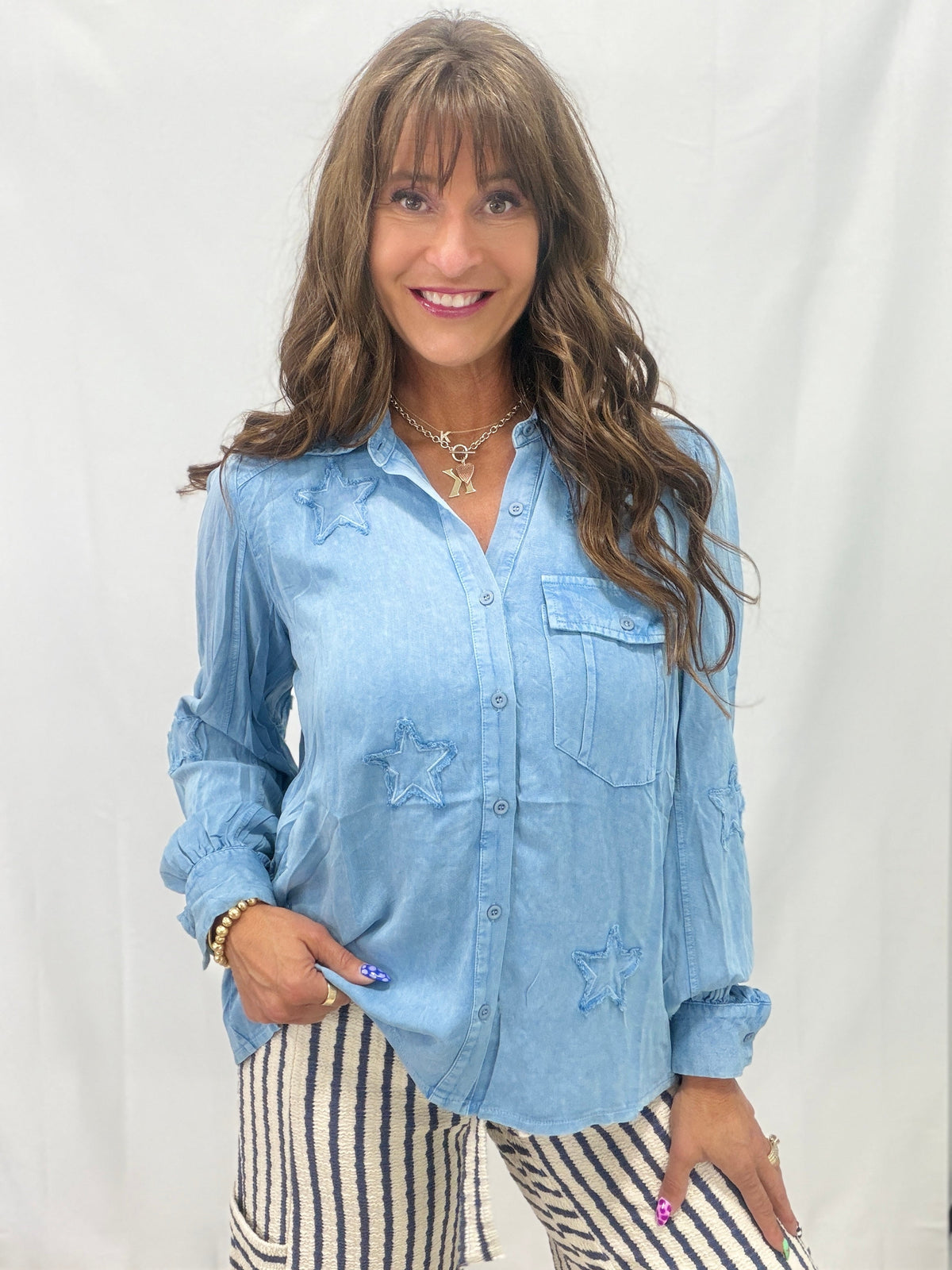Rodeo Star Mineral Washed Button Down Shirt In Blue