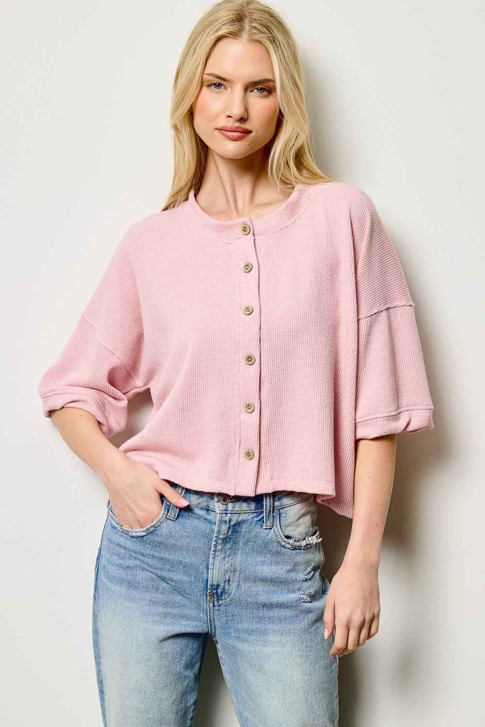 Pre-Order Rib Knit Button-front Top In 3 Colors *Final Sale*