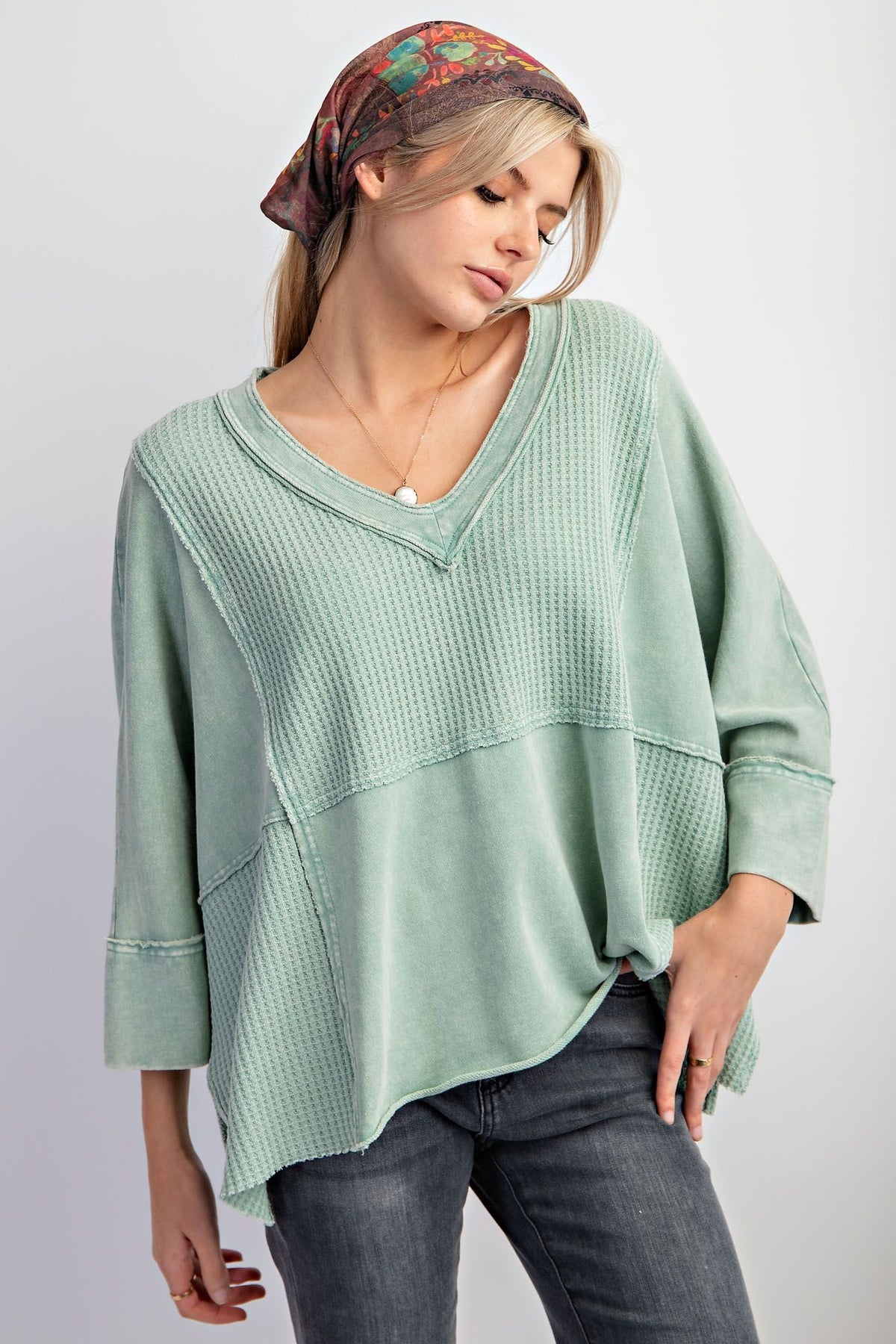 Around Here Mineral Washed Mixed Fabric Short Sleeve Top in 4 Colors *Final Sale*