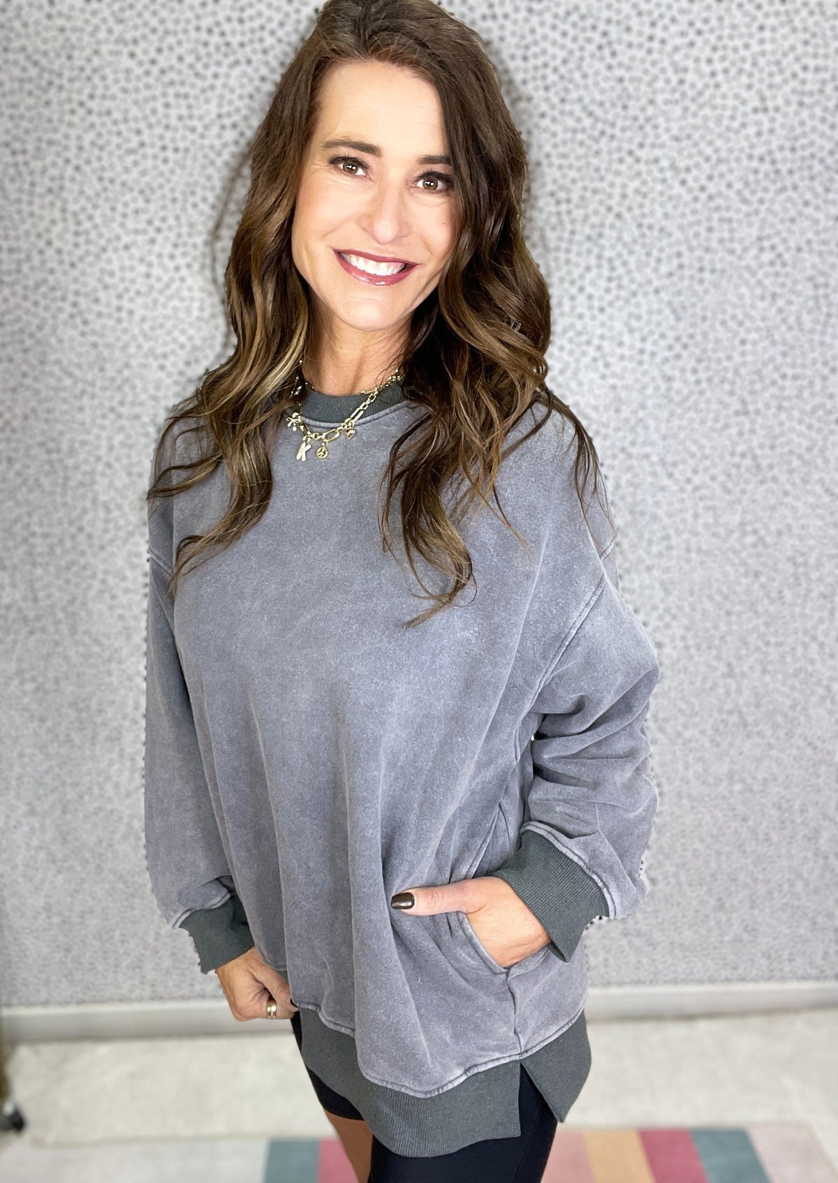 POL Simple Comfort Round Neck Long Sleeve Terry Knit Pullover Top In 3 Colors *Final Sale*